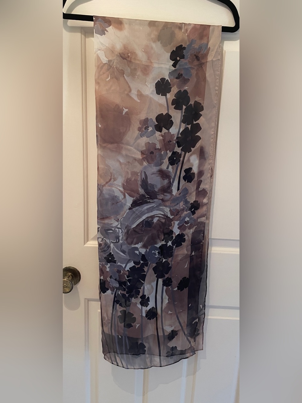 Valentino Floral Watercolor Silk Scarf in Brown, Black and Cream - Picture 10 of 13